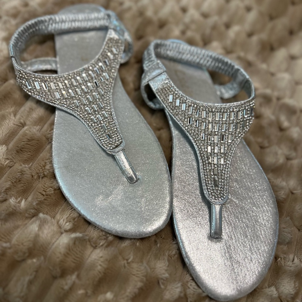 Elegant Silver Beaded Women's Sandals